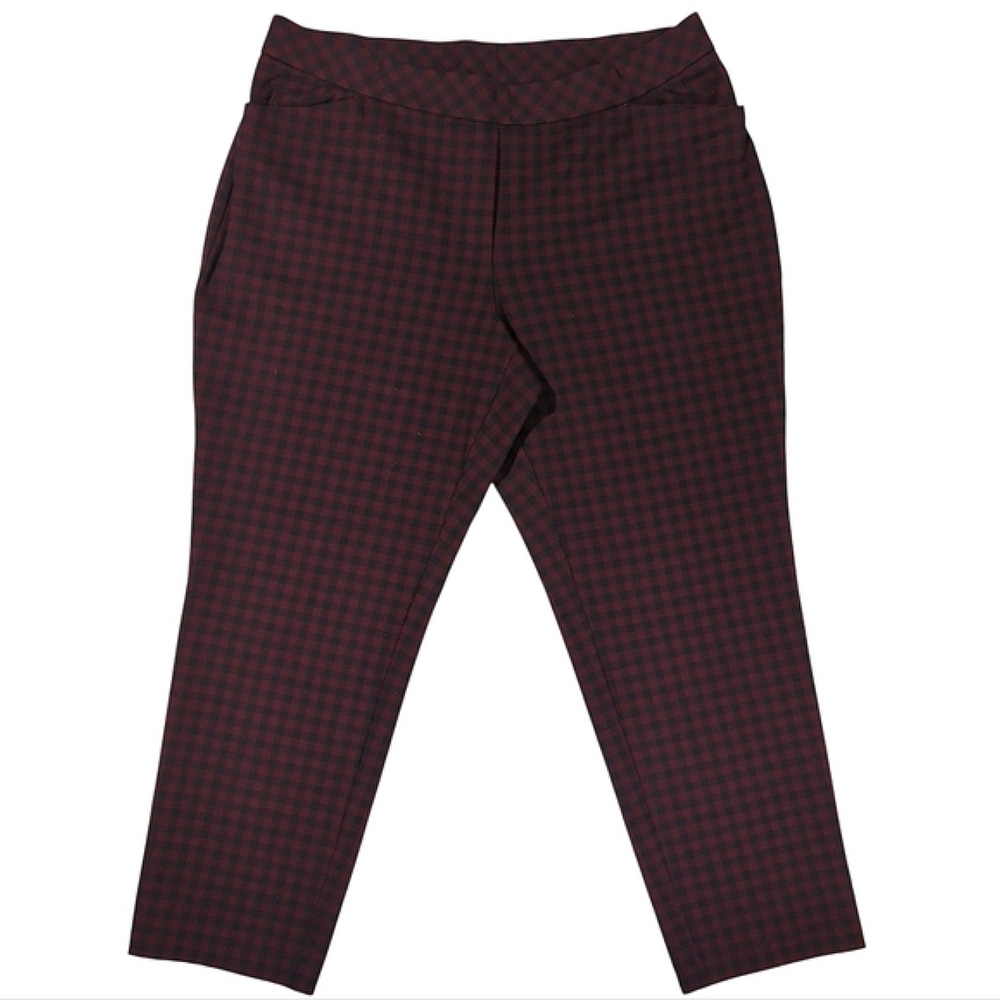 J Jill Red And Black Plaid Check Pointe Slim Leg Pants Women's Size Large Petite